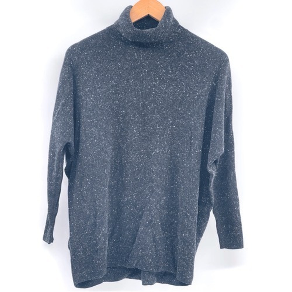 Cos Sweater Turtleneck 100% Wool Women Small Black Gray White Marled Pullover